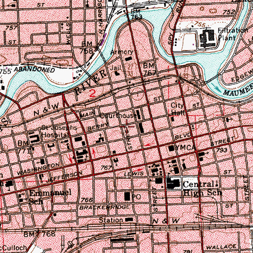 Topographic Map of Commerce Building, IN
