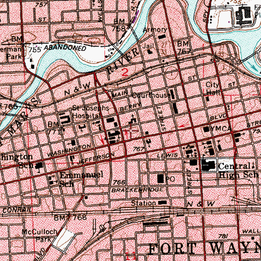 Topographic Map of Allen County Public Library, IN