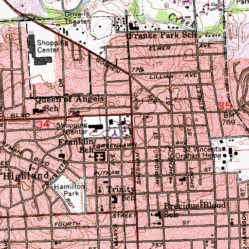 Topographic Map of Allen County Public Library Little Turtle Branch, IN