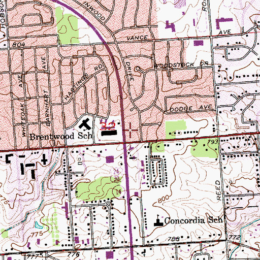 Topographic Map of Glenwood Office Park, IN