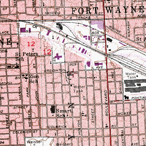 Topographic Map of Fort Wayne Police Department, IN