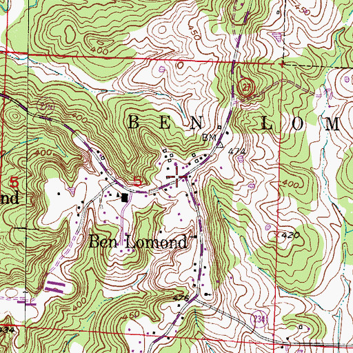 Topographic Map of Ben Lomond Post Office, AR