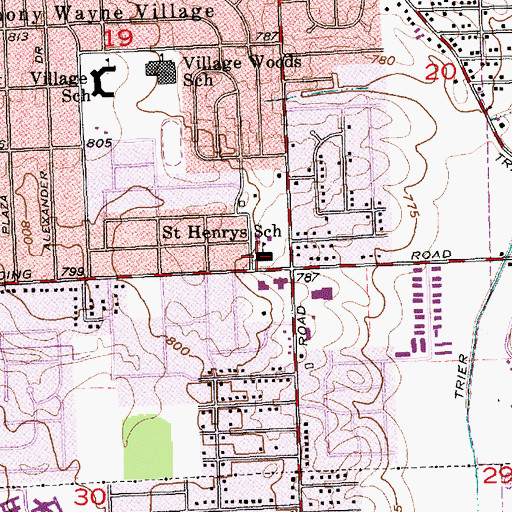 Topographic Map of Saint Henry's Catholic Church, IN