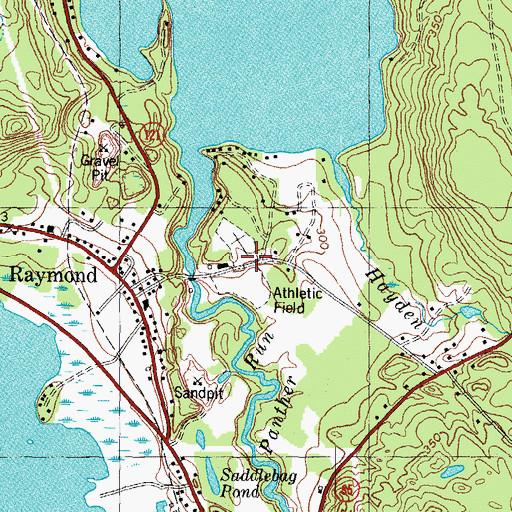 Topographic Map of Raymond Village Cemetery, ME
