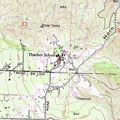 Topographic Map of Thacher High School, CA