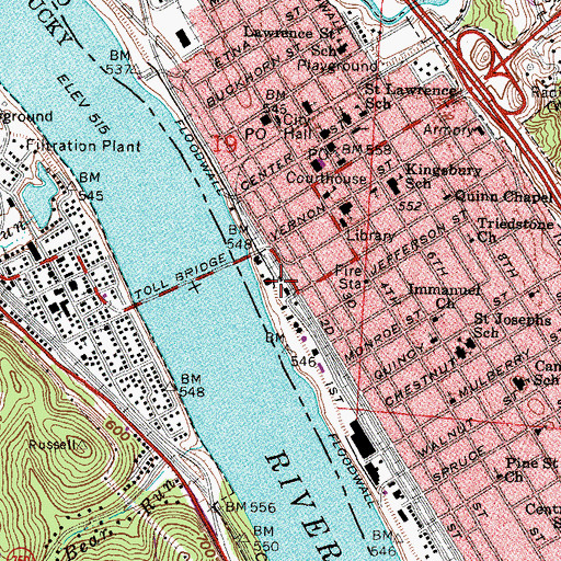 Topographic Map of Ironton Water Filtration Plant, OH