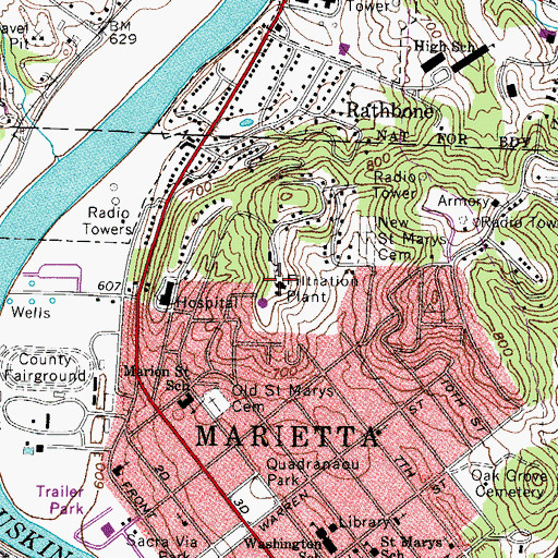 Topographic Map of Marietta Water Treatment Plant, OH