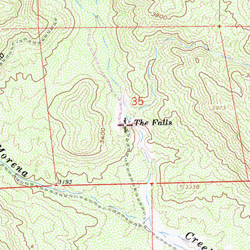 Topographic Map of The Falls, CA
