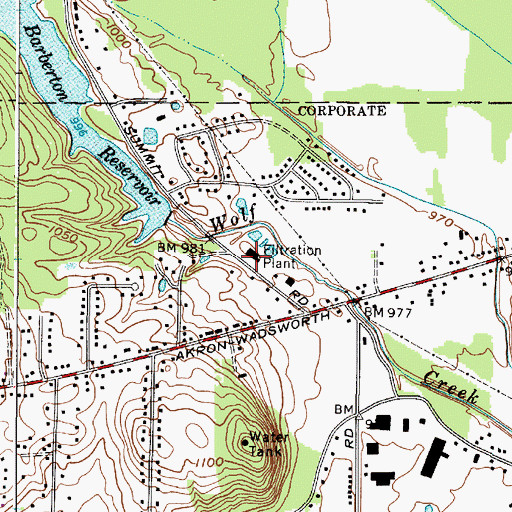Topographic Map of Barberton Water Treatment Plant, OH