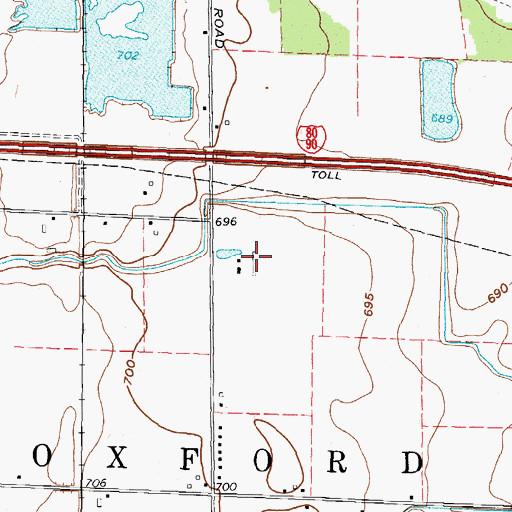 Topographic Map of Deering Farms, OH