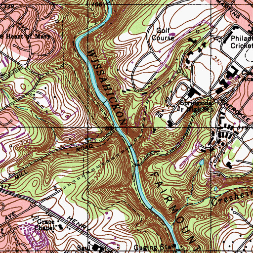 Topographic Map of Wissahickon Valley Park, PA