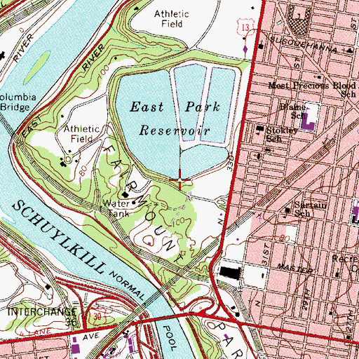 Topographic Map of East Fairmount Park, PA