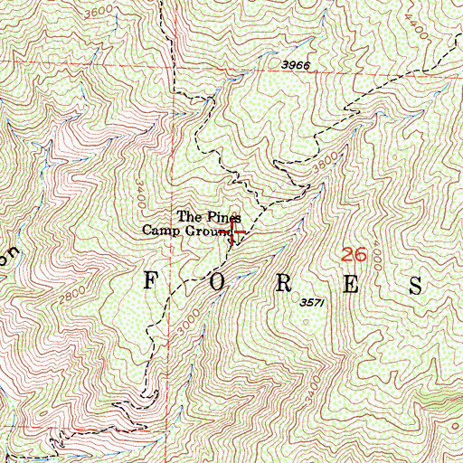 Topographic Map of The Pines Campground, CA