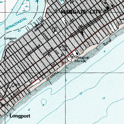 Topographic Map of Margate Towers, NJ