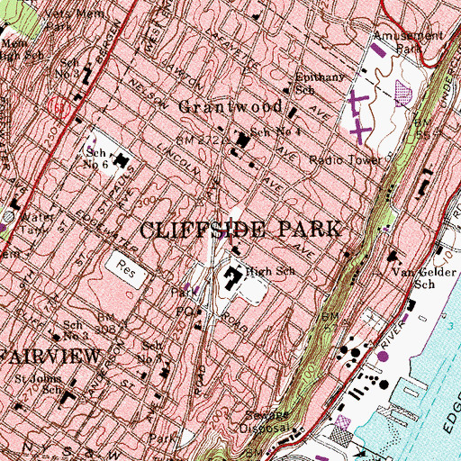Topographic Map of Riverview Towers, NJ