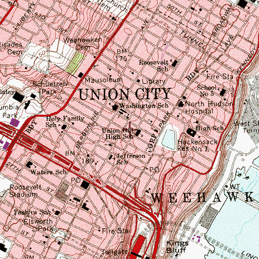 Topographic Map of Palisades Plaza, NJ