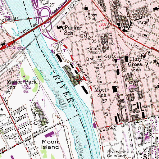 Topographic Map of Mercer County Waterfront Park, NJ