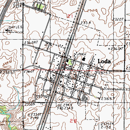 Topographic Map of Loda Post Office, IL