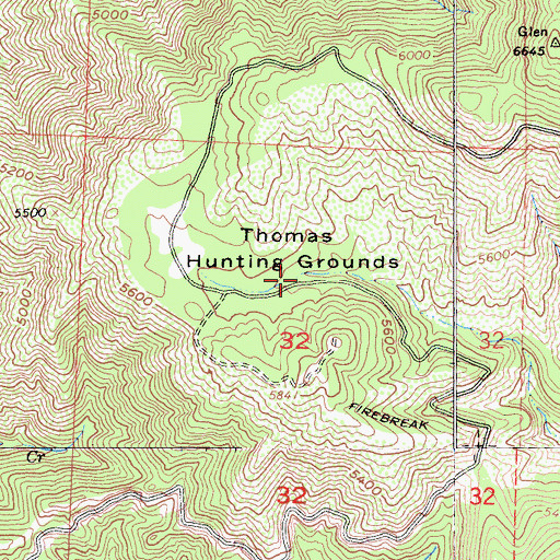 Topographic Map of Thomas Hunting Grounds, CA