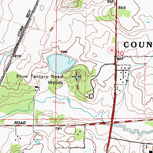 Topographic Map of Shoe Factory Woods Pond, IL
