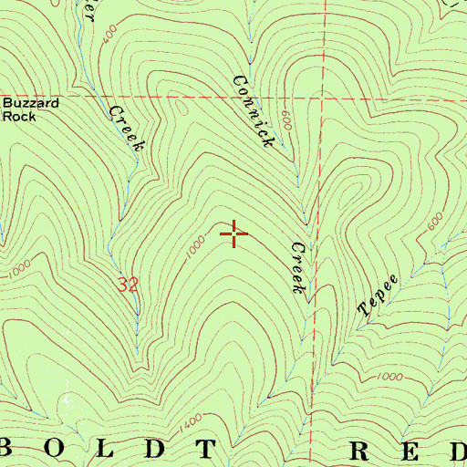 Topographic Map of Bull Creek State Wilderness, CA