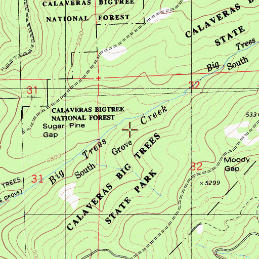 Topographic Map of Calaveras South Grove Natural Preserve, CA