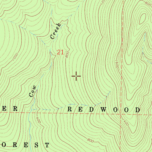 Topographic Map of Carl A Anderson Redwoods Natural Preserve, CA