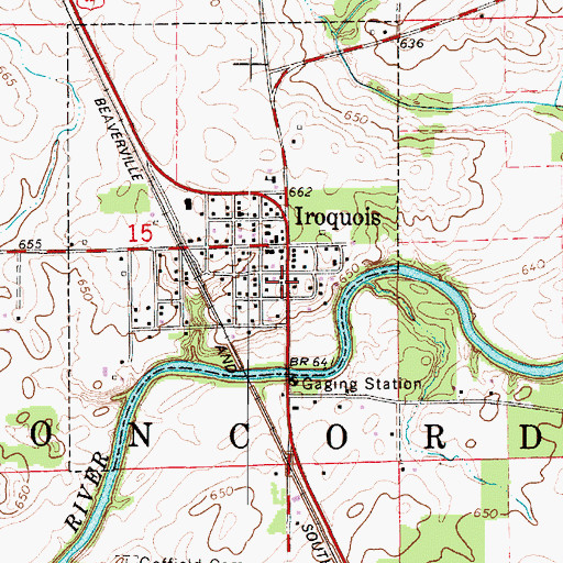 Topographic Map of Iroquois Post Office, IL