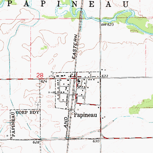 Topographic Map of Papineau Post Office, IL