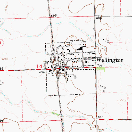 Topographic Map of Wellington Post Office, IL
