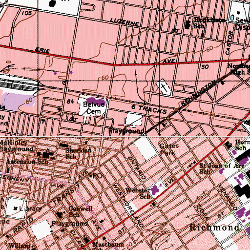 Topographic Map of Scanlon Recreation Center, PA