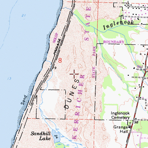 Topographic Map of Inglenook Fen-Ten Mile Dunes Natural Preserve, CA
