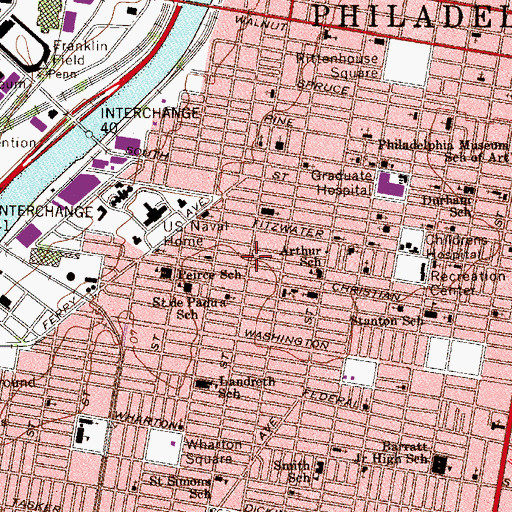 Topographic Map of 22nd and Catharine Park, PA