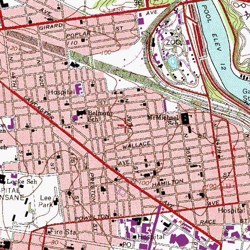 Topographic Map of 39th and Olive Playground, PA