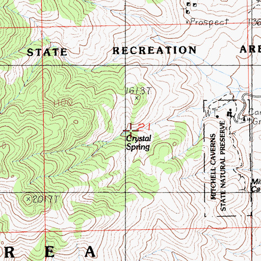 Topographic Map of Mitchell Caverns Natural Preserve, CA