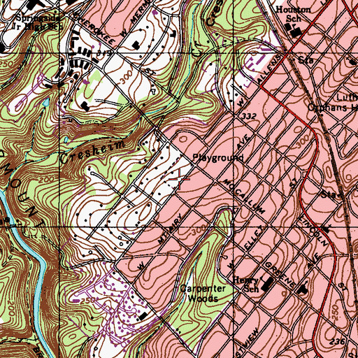 Topographic Map of Allens Lane Park, PA