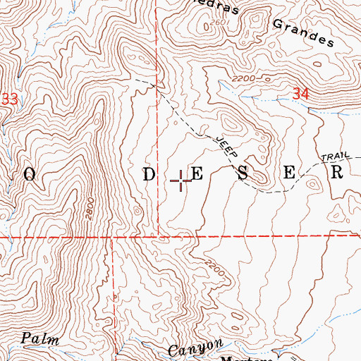 Topographic Map of Piedras Grandes Cultural Preserve, CA