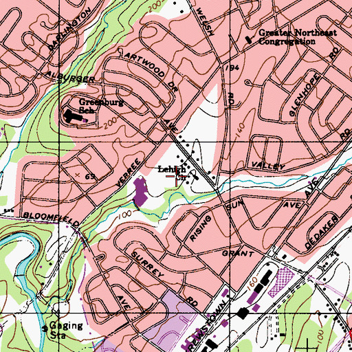 Topographic Map of CCA Baldi Playground, PA