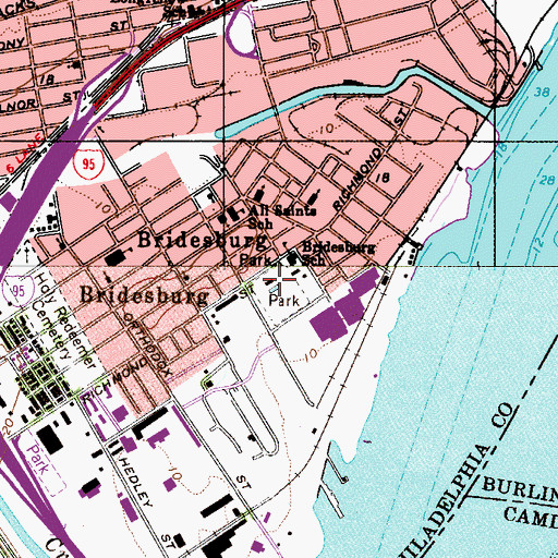 Topographic Map of Bridesburg Recreation Center, PA