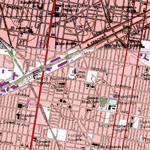 Topographic Map of 12th & Cambria Playground, PA