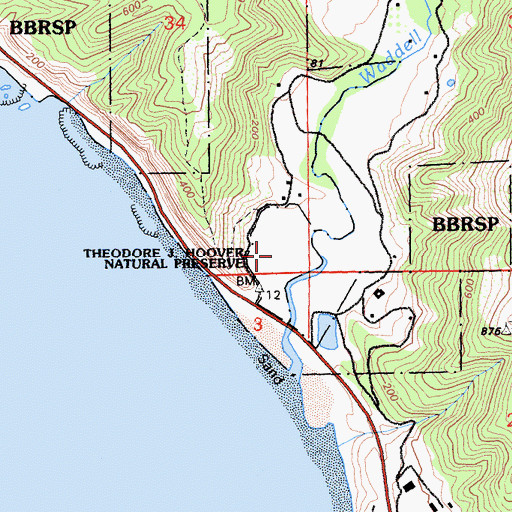 Topographic Map of Theodore J. Hoover Natural Preserve, CA