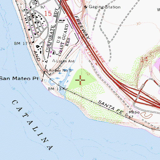 Topographic Map of Trestles Wetlands Natural Preserve, CA