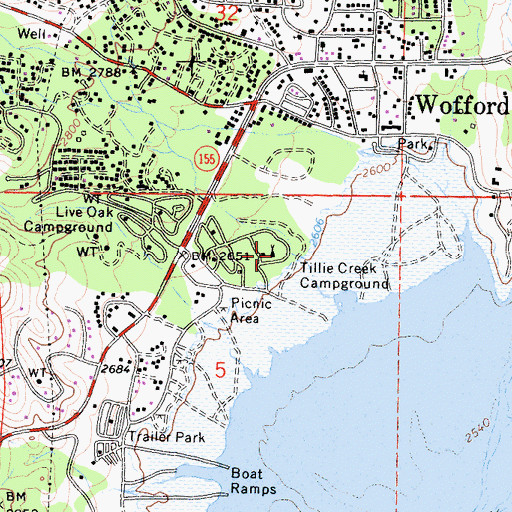 Topographic Map of Tillie Creek Campground, CA