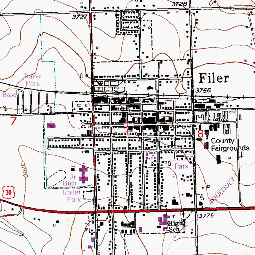 Topographic Map of Filer Post Office, ID