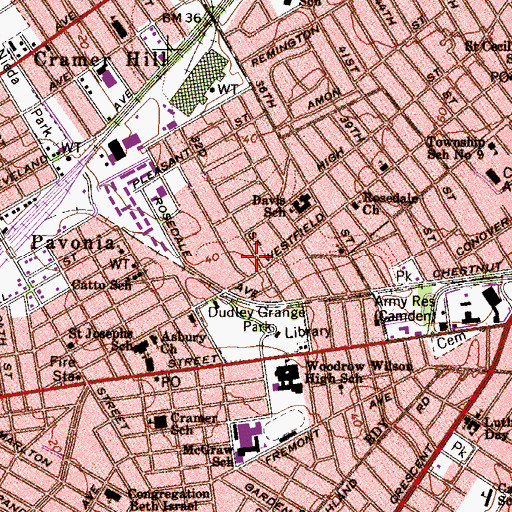 Topographic Map of Westfield Towers, NJ