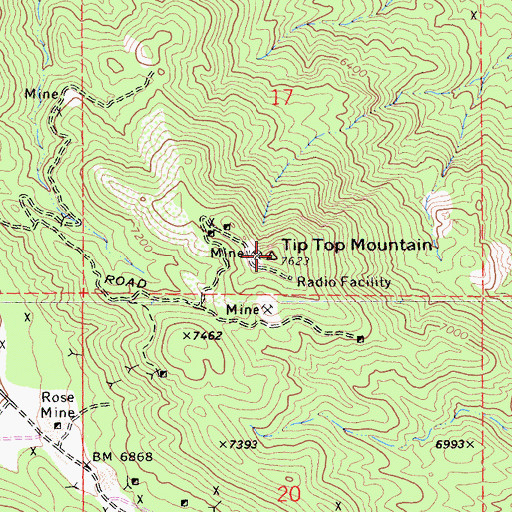 Topographic Map of Tip Top Mountain, CA