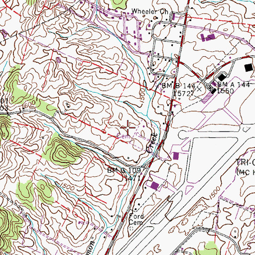 Topographic Map of Tri-Cities Memory Gardens, TN