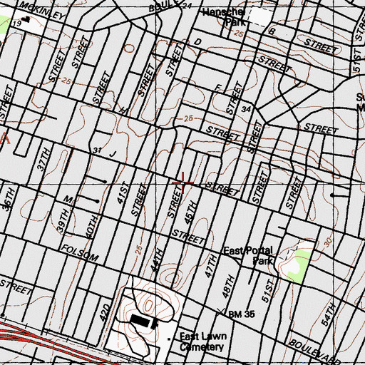 Topographic Map of East Sacramento, CA