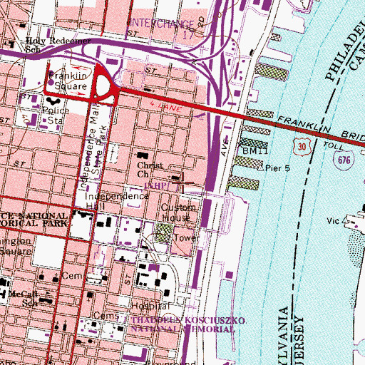 Topographic Map of Christ Church Park, PA