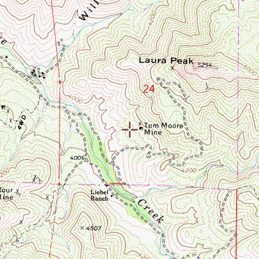 Topographic Map of Tom Moore Mine, CA